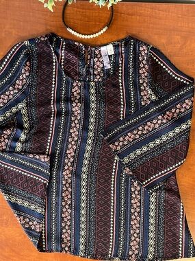 Boho Tunic Alya Navy Burgundy  Pink Pattern Stripes 💜 Gorgeous Blouse